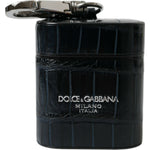 Dolce & Gabbana Black Crocodile Leather Silver Metal Logo Airpods Case SMY101351