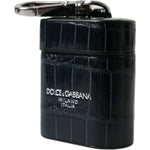 Dolce & Gabbana Black Crocodile Leather Silver Metal Logo Airpods Case SMY101351