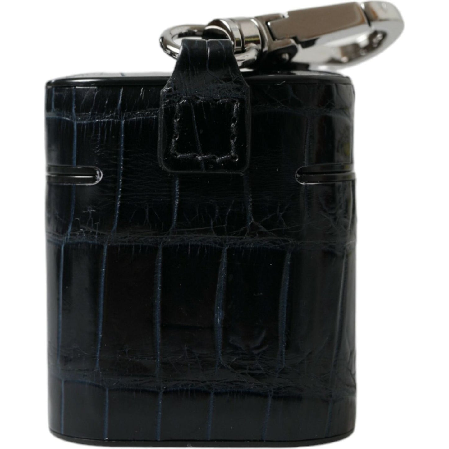 Dolce & Gabbana Black Crocodile Leather Silver Metal Logo Airpods Case SMY101351