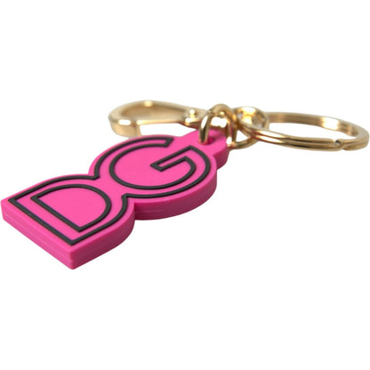 Dolce & Gabbana Pink Rubber Gold Tone Metal DG Logo Keyring Keychain