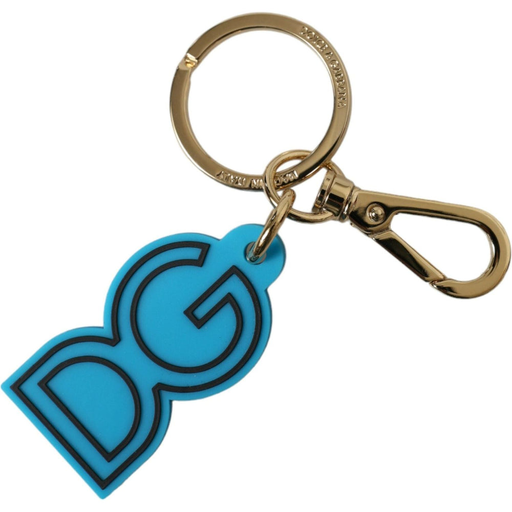 Dolce & Gabbana Blue Rubber Gold Tone Metal DG Logo Keyring Keychain SMY101355