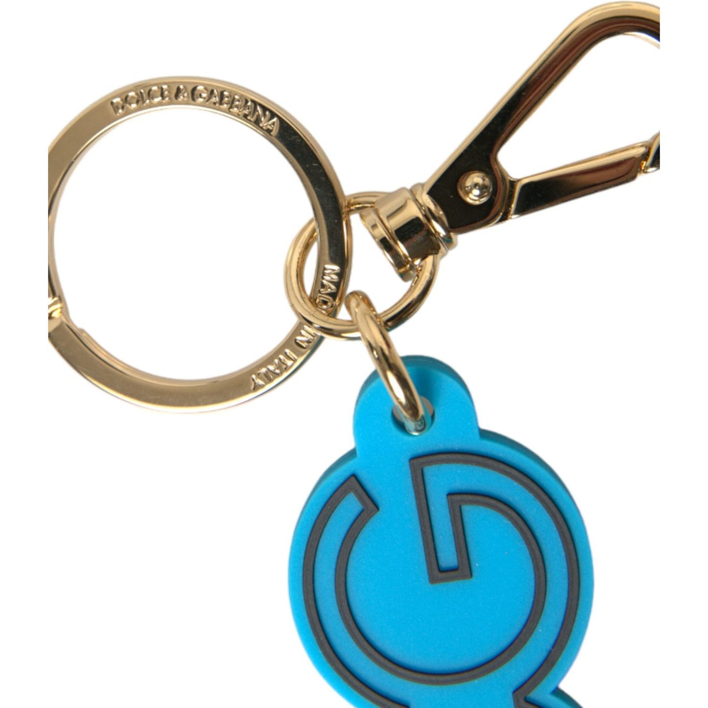 Dolce & Gabbana Blue Rubber Gold Tone Metal DG Logo Keyring Keychain SMY101355