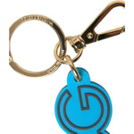 Dolce & Gabbana Blue Rubber Gold Tone Metal DG Logo Keyring Keychain SMY101355