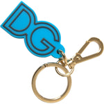 Dolce & Gabbana Blue Rubber Gold Tone Metal DG Logo Keyring Keychain SMY101355