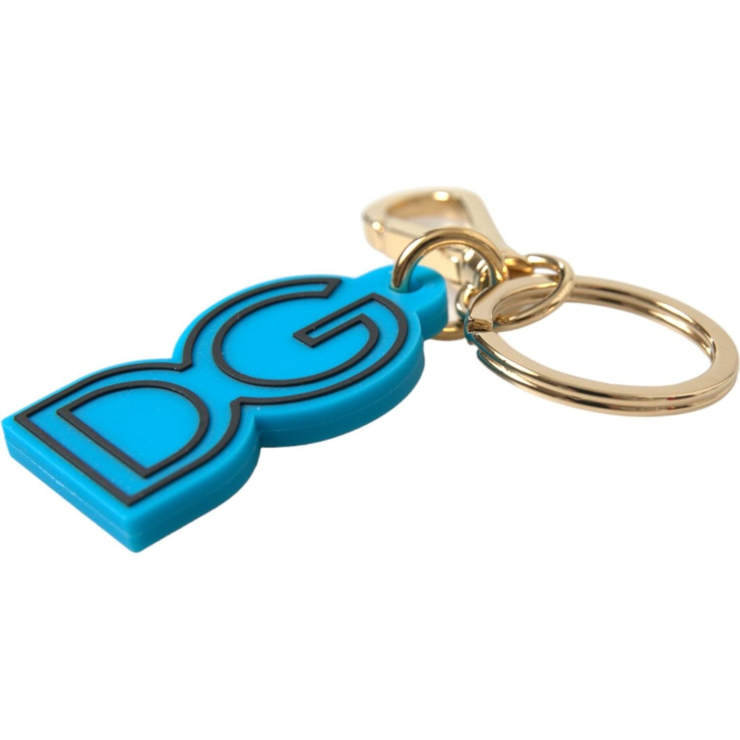 Dolce & Gabbana Blue Rubber Gold Tone Metal DG Logo Keyring Keychain SMY101355