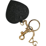 Dolce & Gabbana Pink Black Heart Leather Gold Tone Brass Keyring Keychain SMY101364