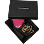 Dolce & Gabbana Pink Black Heart Leather Gold Tone Brass Keyring Keychain SMY101364