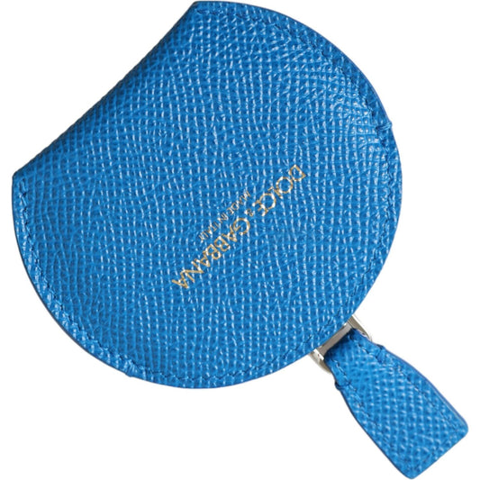 Dolce & Gabbana Blue Calfskin Leather Round Logo Hand Mirror Holder SMY101230