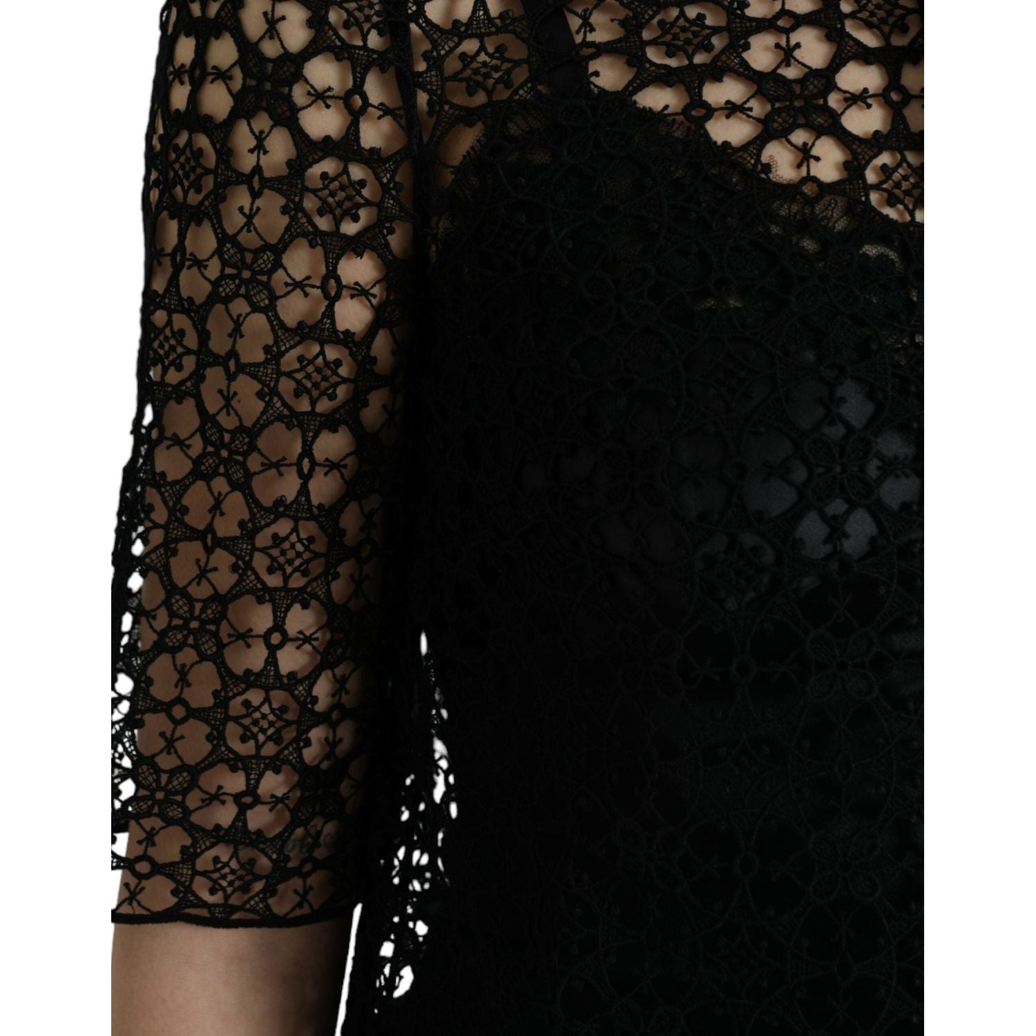 Dolce & Gabbana Black Floral Lace Short Sleeves Blouse Top