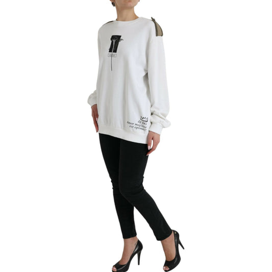 Dolce & Gabbana White Floral Cotton Crew Neck Pullover Sweater TSH84804-40