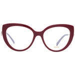 Emilio Pucci Red Women Glasses Frame, full-rim plastic cat eye style with 53mm width, includes branded case.