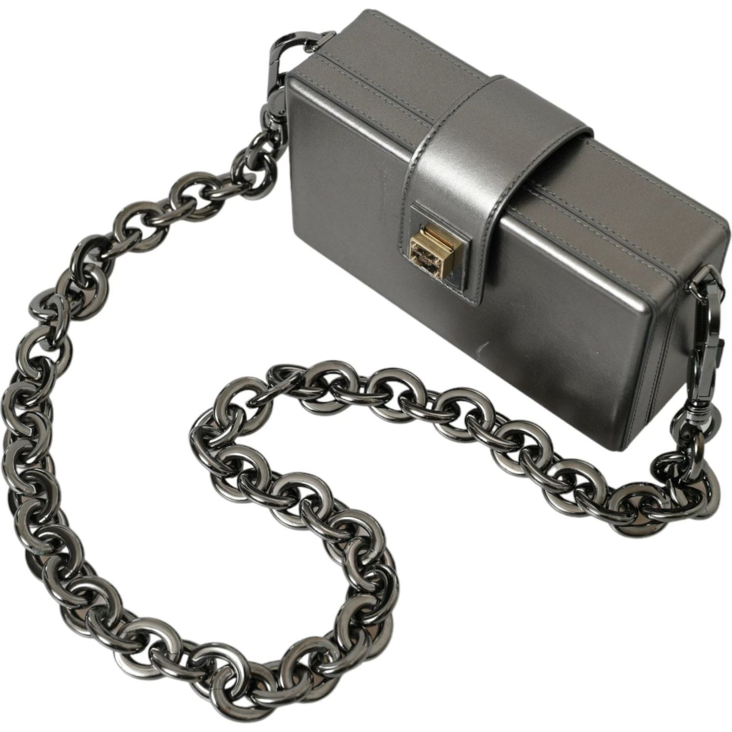 Dolce & Gabbana Metallic Gray Calfskin Leather DG BOX Shoulder Bag
