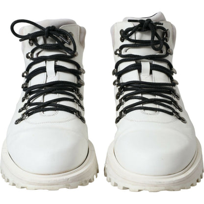 Dolce & Gabbana White Vulcano Trekking Ankle Boots Shoes