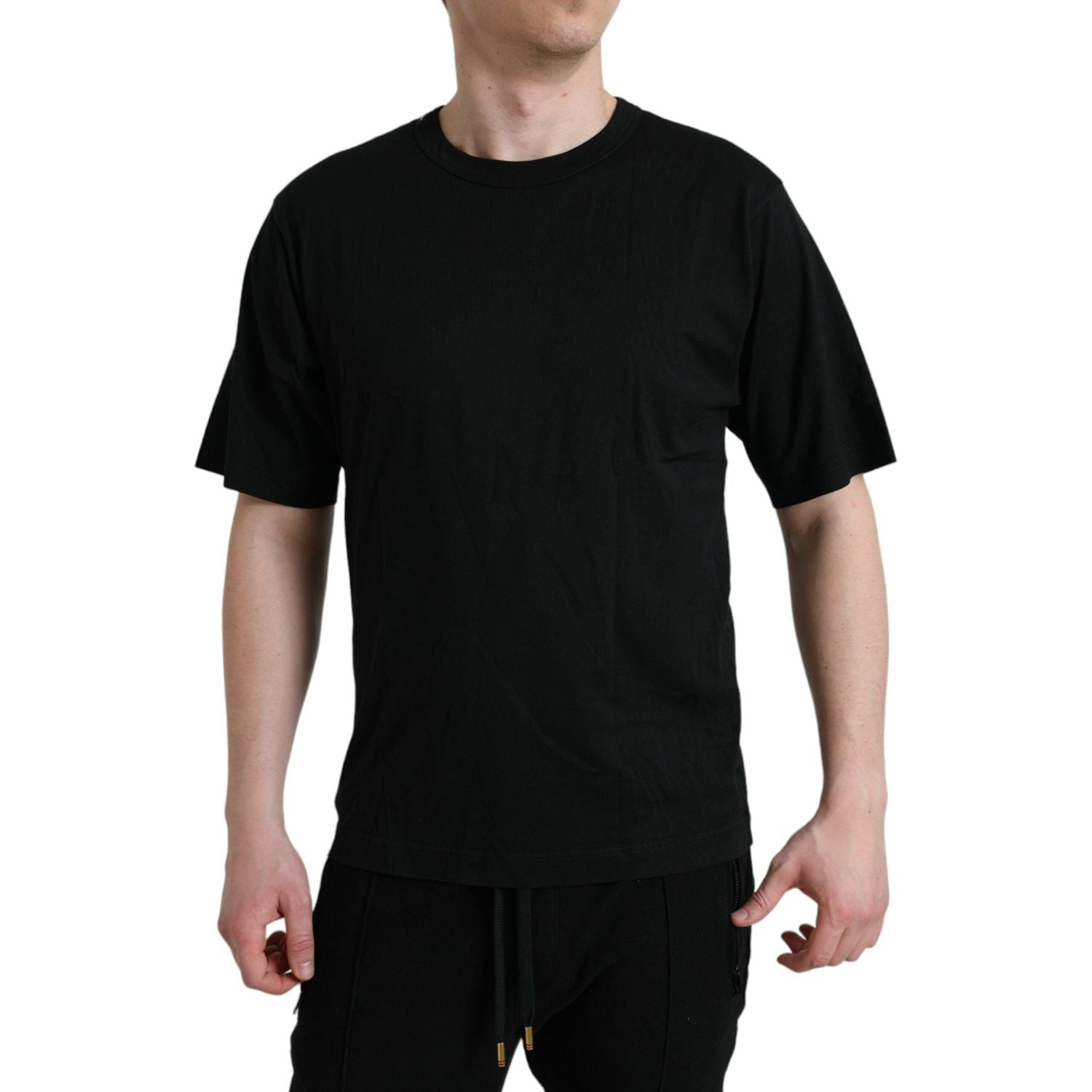 Dolce & Gabbana Black Logo Embossed Crew Neck Short Sleeves T-shirt