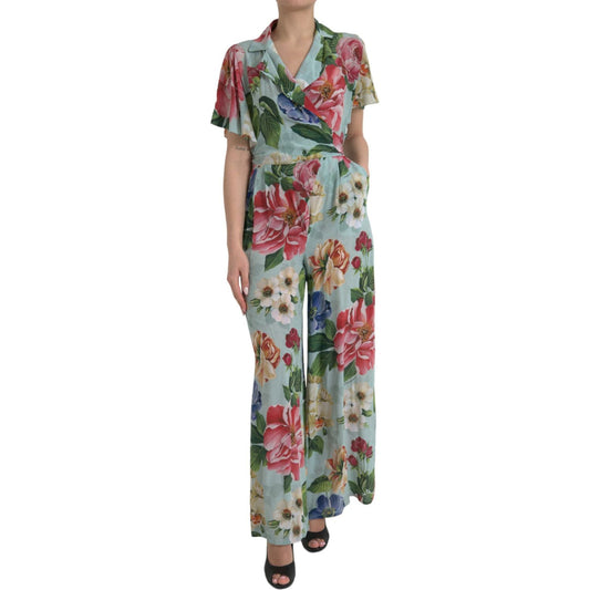 Dolce & Gabbana Blue Floral Wide Leg Wrap Jumpsuit Dress DR281150-36
