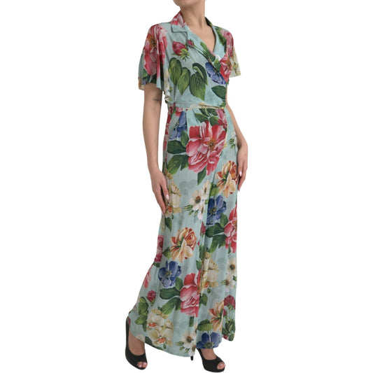 Dolce & Gabbana Blue Floral Wide Leg Wrap Jumpsuit Dress DR281150-36
