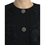 Dolce & Gabbana Elegant Floral Buttoned Wool Trench Coat Dolce & Gabbana Black