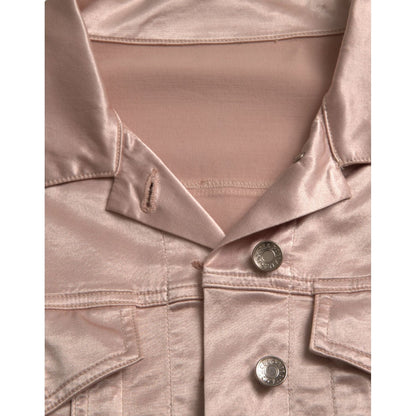 Dolce & Gabbana Pink Cotton Stretch Collared Cropped Jacket