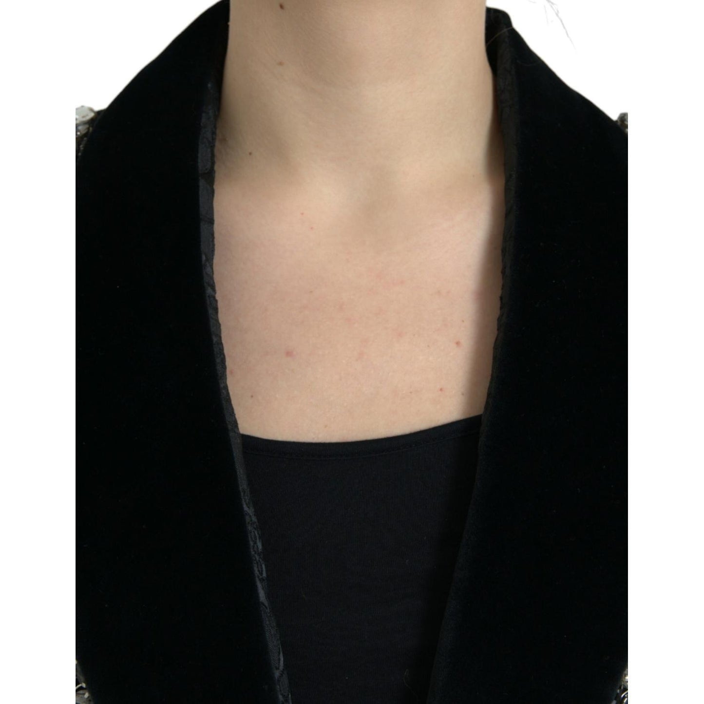 Dolce & Gabbana Black Crystal Embellished Overcoat Jacket JKT4057-44