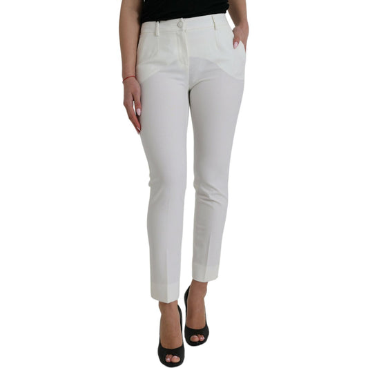 Dolce & Gabbana White Wool Mid Waist Tapered Pants PAN75093-38