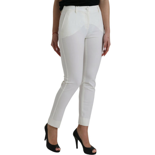 Dolce & Gabbana White Wool Mid Waist Tapered Pants PAN75093-38