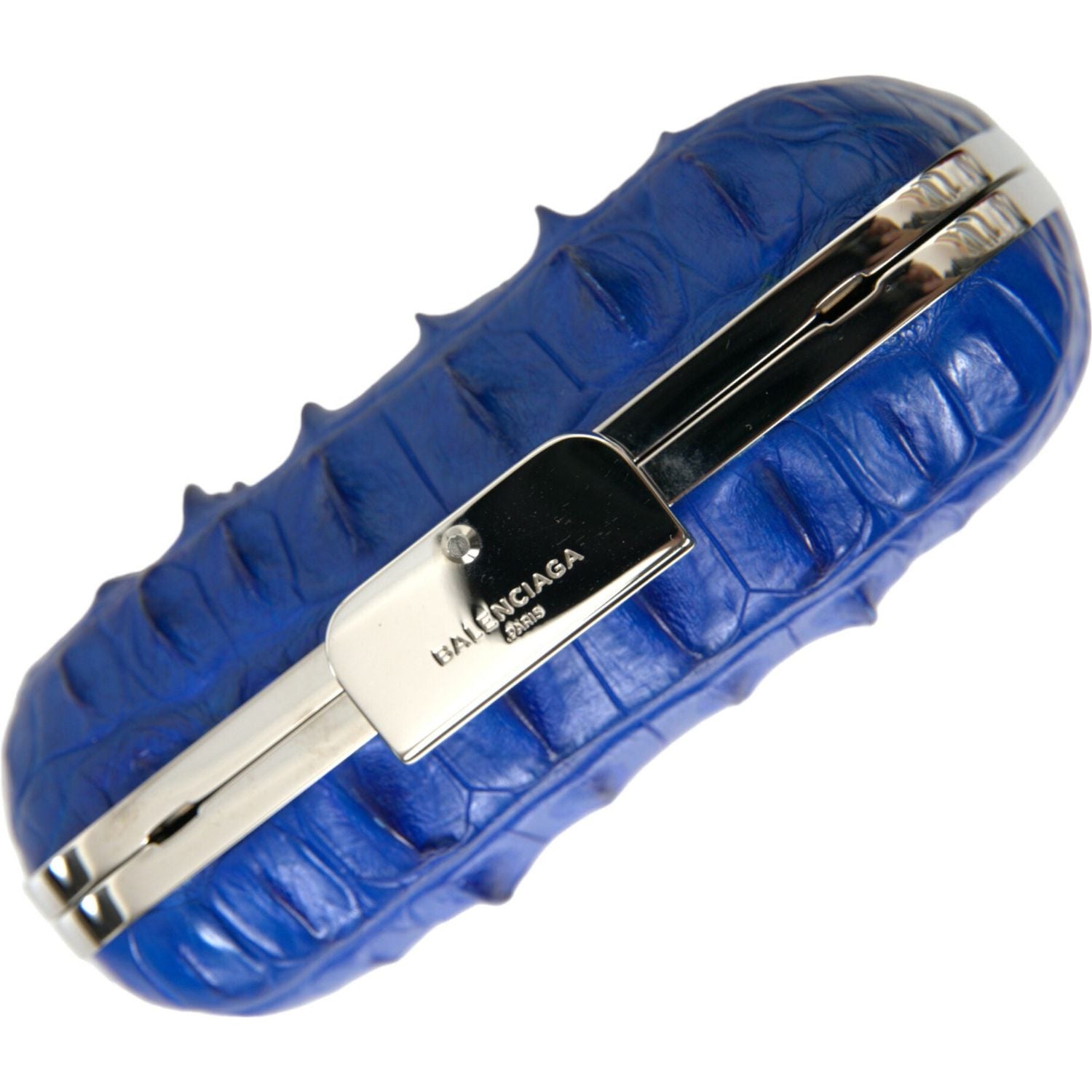 حقيبة كلاتش من جلد التمساح باللون الأزرق الكهربائي من Balenciaga