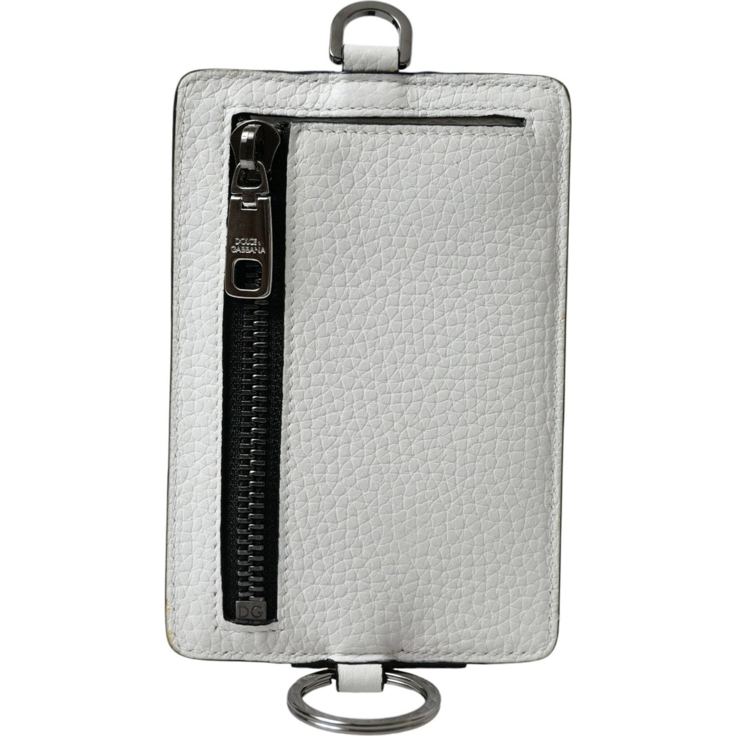 Dolce & Gabbana White Calf Leather Lanyard Logo Card Holder Wallet SMY101288