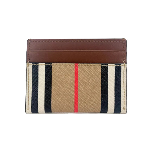 Burberry Sandon Tan Canvas Check Printed Leather Slim Card Case Wallet 4090631