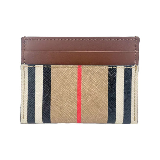 Burberry Sandon Tan Canvas Check Printed Leather Slim Card Case Wallet 4090631