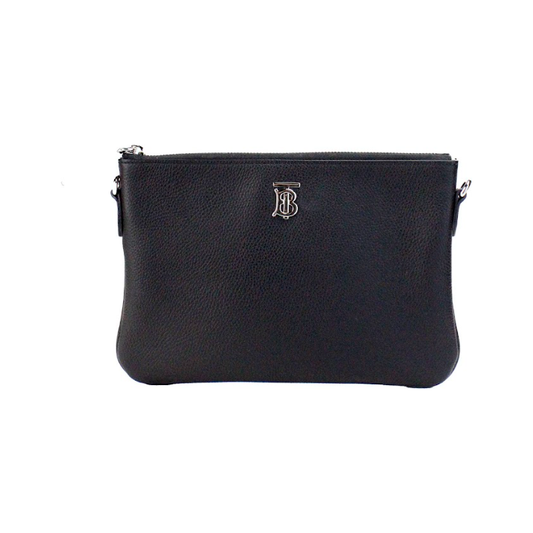 Burberry Peyton Monogram Black Leather Pouch Crossbody Bag Purse 57359