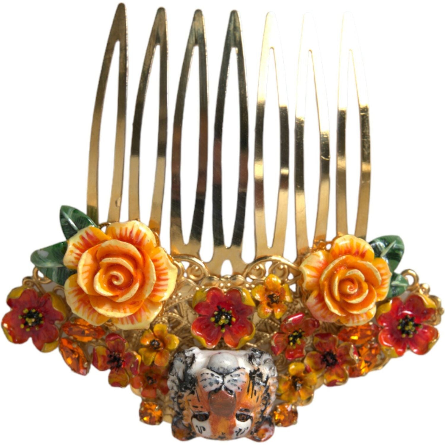 مشط شعر من دولتشي آند غابانا مصنوع من النحاس الذهبي ومزين بنقشة جلد النمر