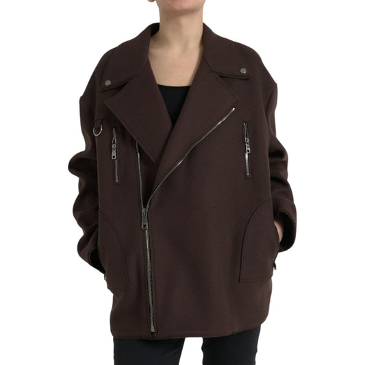 Dolce & Gabbana Brown Coat Short Biker Wool Jacket JKT4051-40