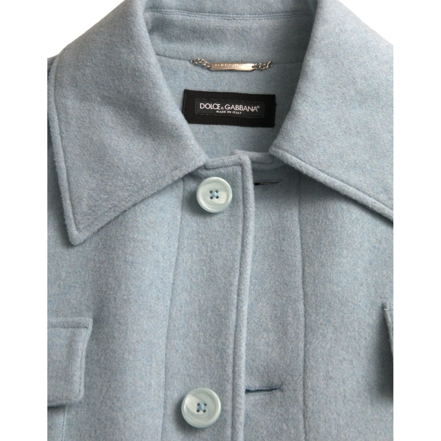 Dolce & Gabbana Light Blue Wool Button Trench Coat Jacket