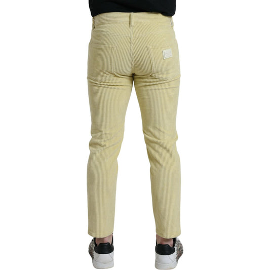 Dolce & Gabbana Yellow Corduroy Logo Plaque Skinny Denim Jeans PAN75073-48
