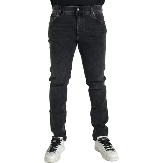 Dolce & Gabbana Gray Cotton Stretch Skinny Denim Logo Jeans PAN75280-56