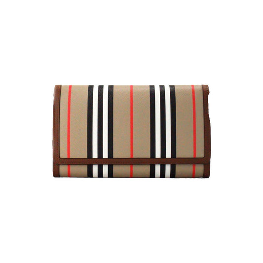 Burberry Hannah Icon Stripe Archive Tan E-Canvas Leather Wallet Crossbody Bag 89857