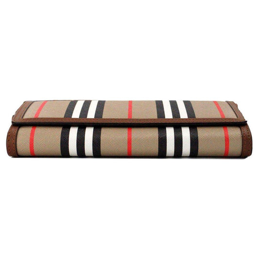 Burberry Hannah Icon Stripe Archive Tan E-Canvas Leather Wallet Crossbody Bag 89857