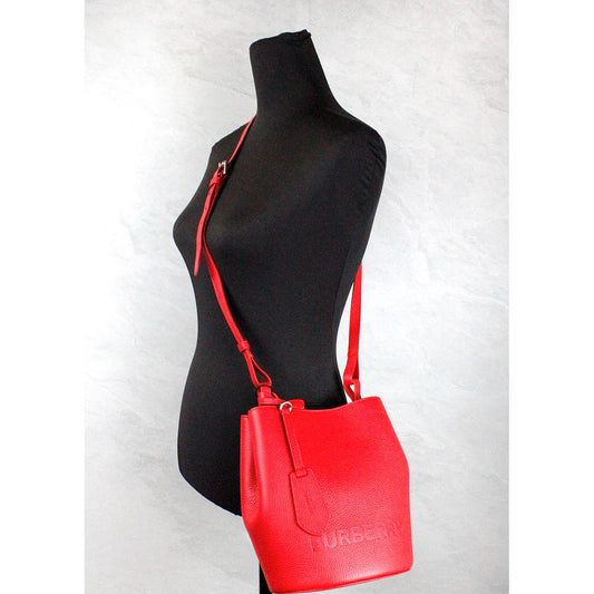 Burberry Lorne Small Red Pebbled Leather Bucket Crossbody Purse Bag 45233