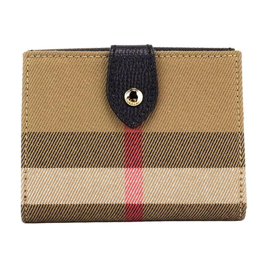 Burberry Luna Black Grained Leather House Check Canvas Coin Pouch Snap Wallet 55333