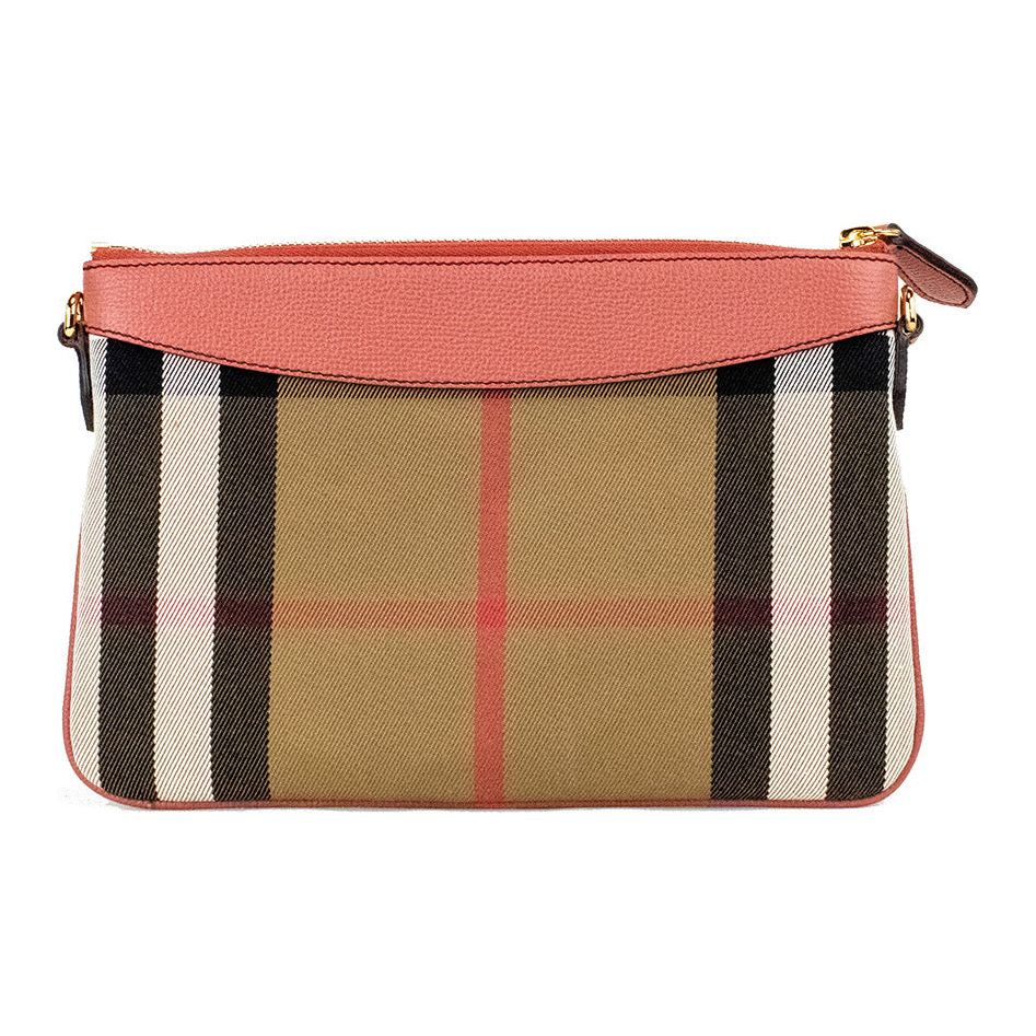 Burberry Peyton House Check Derby Cinnamon Red Grain Leather Pouch Crossbody Bag 47912