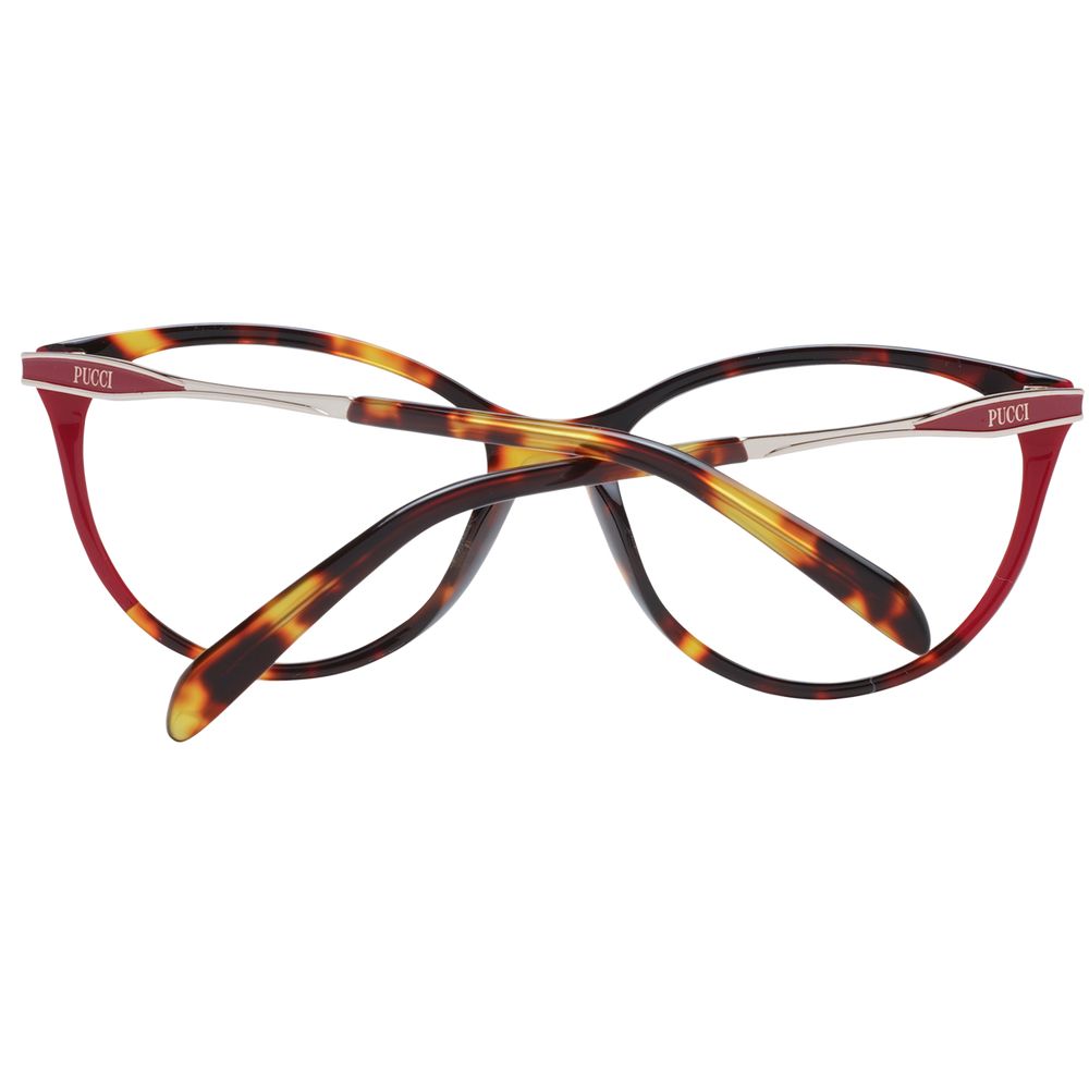 Emilio Pucci Red Women Glasses Frame, full-rim cat eye, plastic construction, demo lenses, size 55-16-140, stylish red design with branded case.