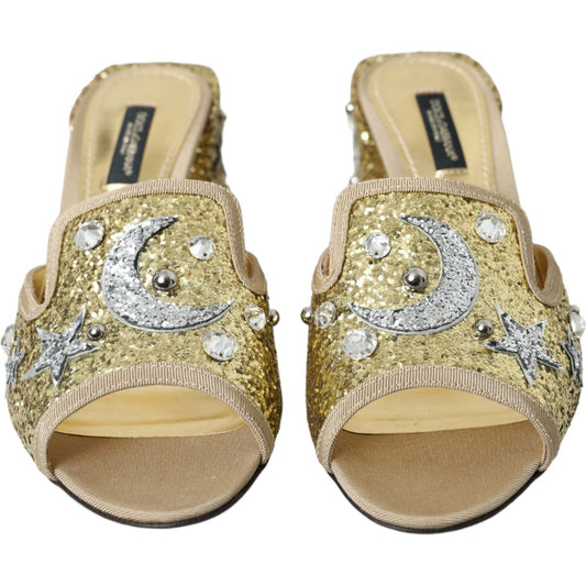 Dolce & Gabbana Dolce & Gabbana Gold Sequin Leather Heels Sandals Shoes LA10541-38 1728,67345645728,Dolce & Gabbana,EU38/US7.5,Gold,Material: Fabric,New with tags,Sandals - Women - Shoes,Shoes,Women,Women - Shoes