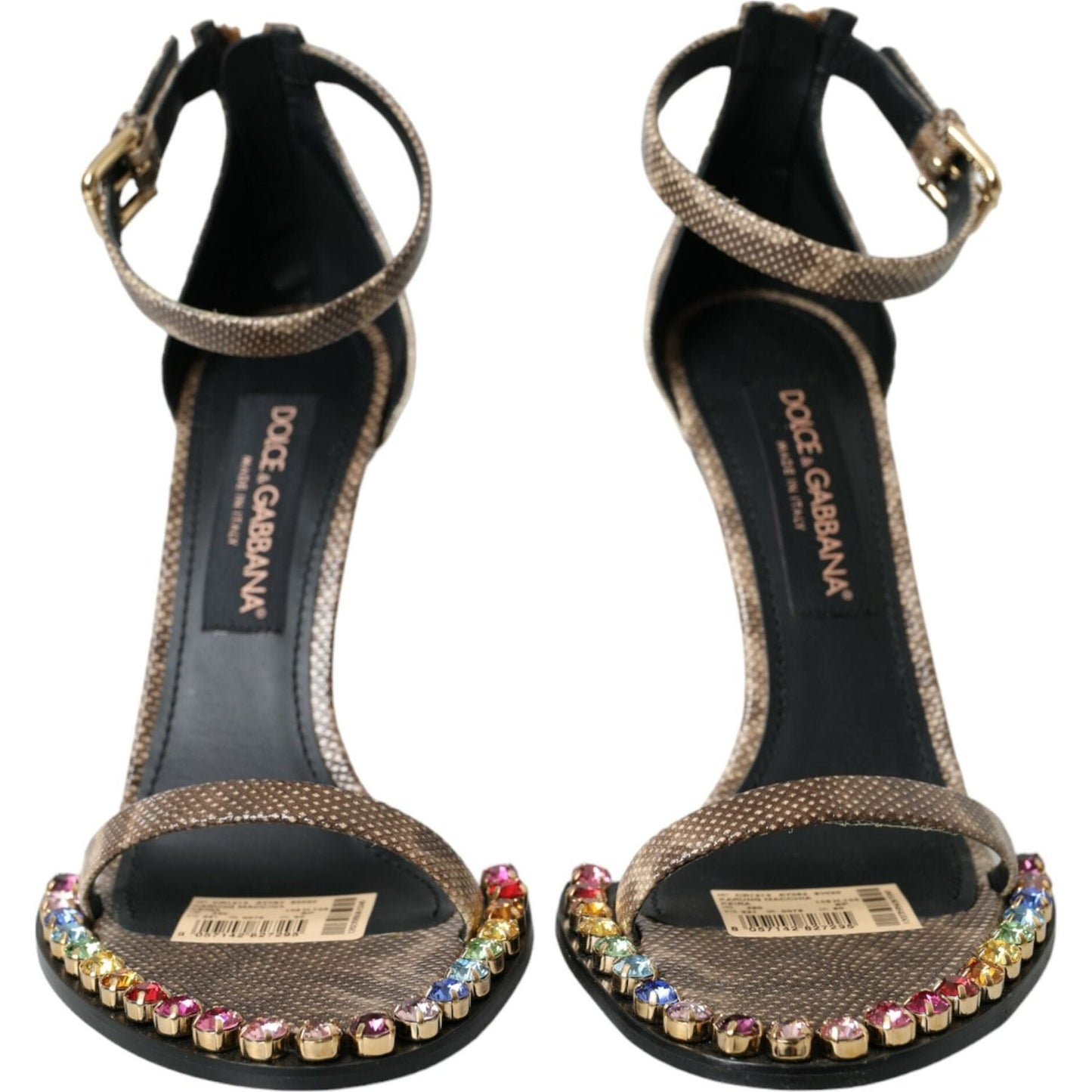 Dolce & Gabbana Brown Exotic Leather Crystal Sandals Shoes LA10592-39