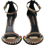 Dolce & Gabbana Brown Exotic Leather Crystal Sandals Shoes LA10592-39