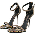 Dolce & Gabbana Brown Exotic Leather Crystal Sandals Shoes LA10592-39
