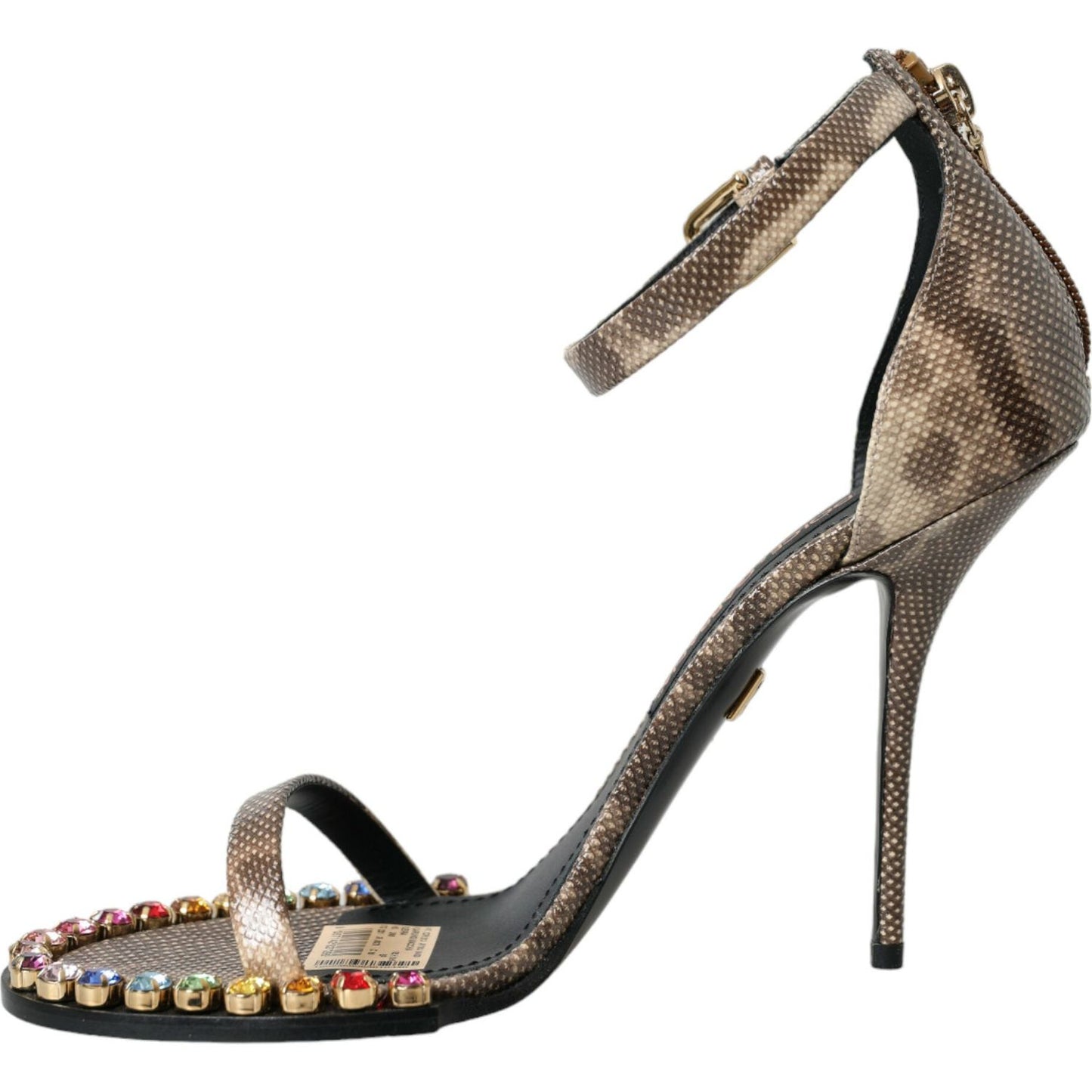 Dolce & Gabbana Brown Exotic Leather Crystal Sandals Shoes LA10592-39