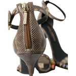 Dolce & Gabbana Brown Exotic Leather Crystal Sandals Shoes LA10592-39