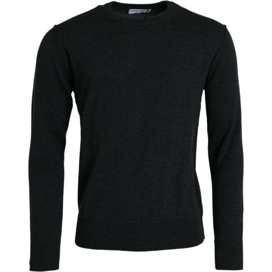 Dolce & Gabbana Dark Gray Wool Crew Neck Pullover Sweater