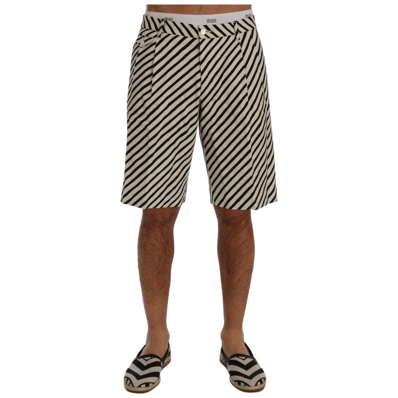 Dolce & Gabbana White Black Striped Hemp Casual Shorts SIG60409-5