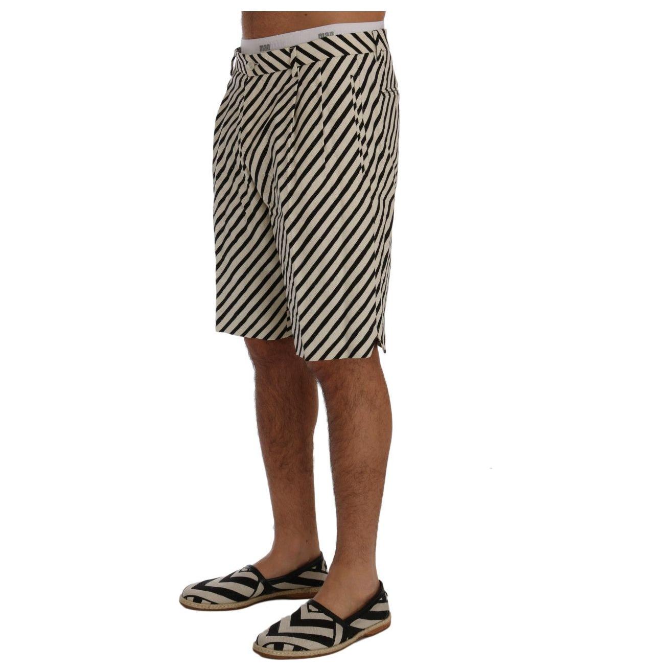 Dolce & Gabbana White Black Striped Hemp Casual Shorts SIG60409-5